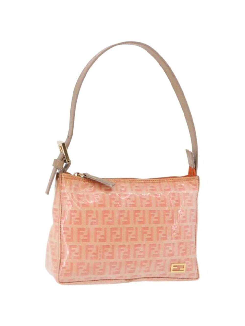 FENDI Zucchino Canvas Hand Pouch Coated Canvas Pink Gold